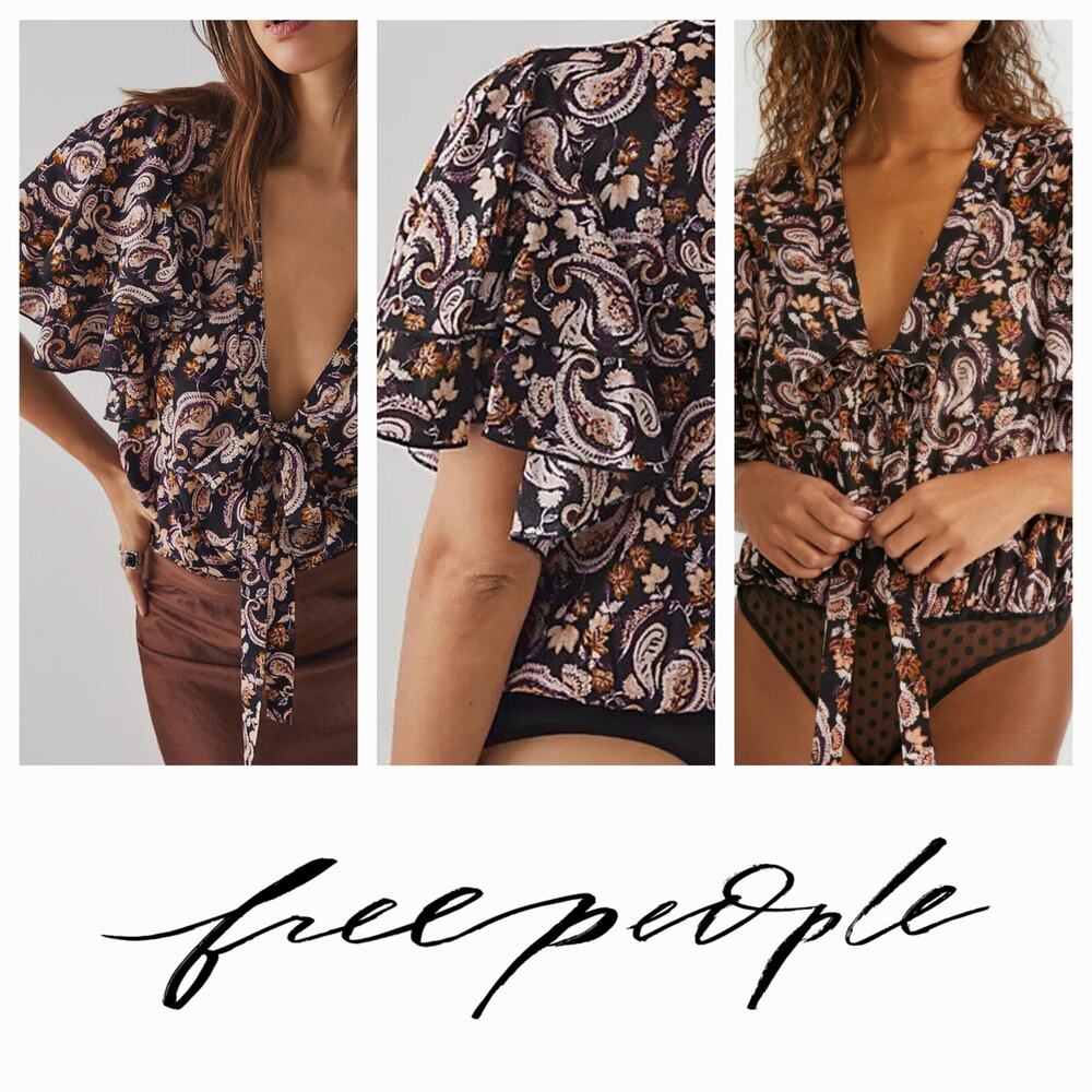 NWT Free People Intimately Call Me Later‎ Bodysuit Sz. XS [0-2] Floral Paisley